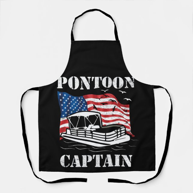Pontoon Captain American Flag Pontoon Boat Lover Apron (Front)