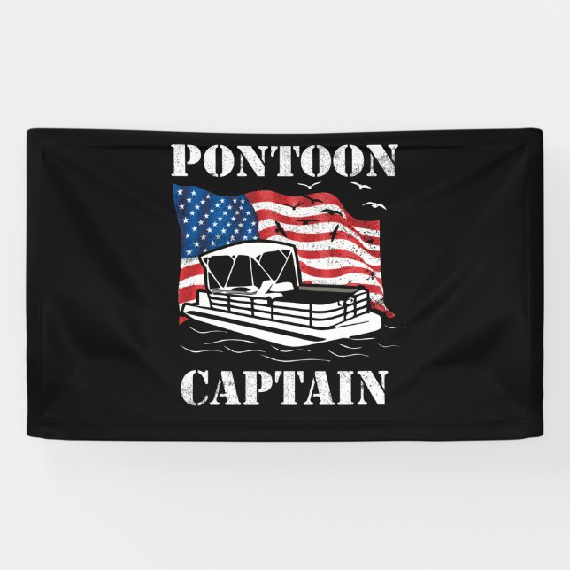 Pontoon Captain American Flag Pontoon Boat Lover Banner (Horizontal)