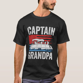 Pontoon Captain Grandpa Us American Flag Boat Owne T-Shirt
