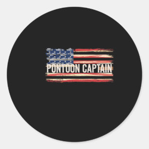 Pontoon Captain Patriotic Boating Fun Water Sport Classic Round Sticker