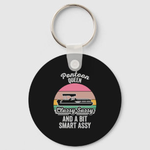 Pontoon queen funny boating lake life retro key ring