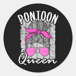 Pontoon Queen Lake Life Matching Family Vacation B Classic Round Sticker