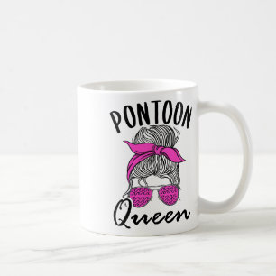 Pontoon Queen Lake Life Messy Bun Vacation Boat Li Coffee Mug