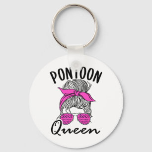 Pontoon Queen Lake Life Messy Bun Vacation Boat Li Key Ring