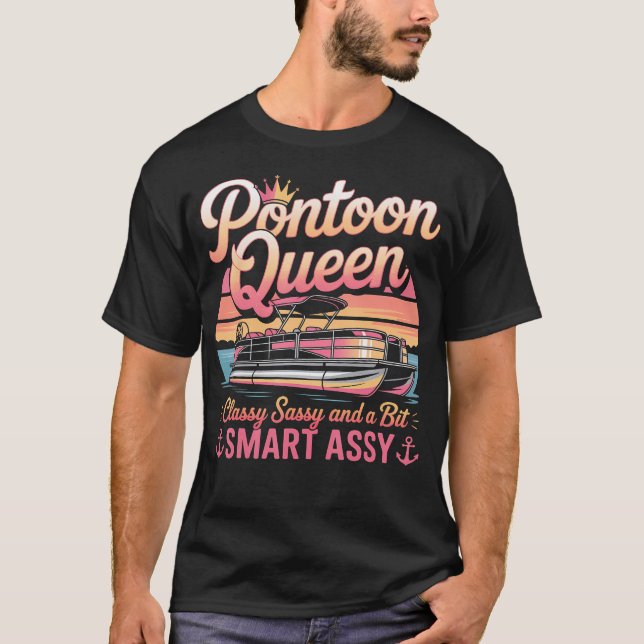 Pontoon Queen Sassy Funny Boating Party Tee (Front)