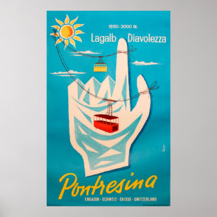 Pontresina Ski Switzerland Vintage Travel Poster
