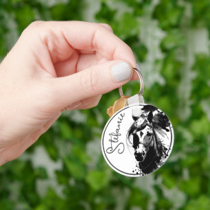 Pony 3 Black & White Round Key Ring