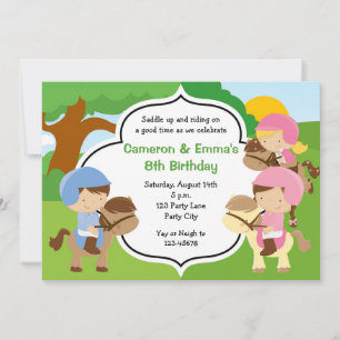 Pony Birthday Invitations for Twins (Boy/Girl)