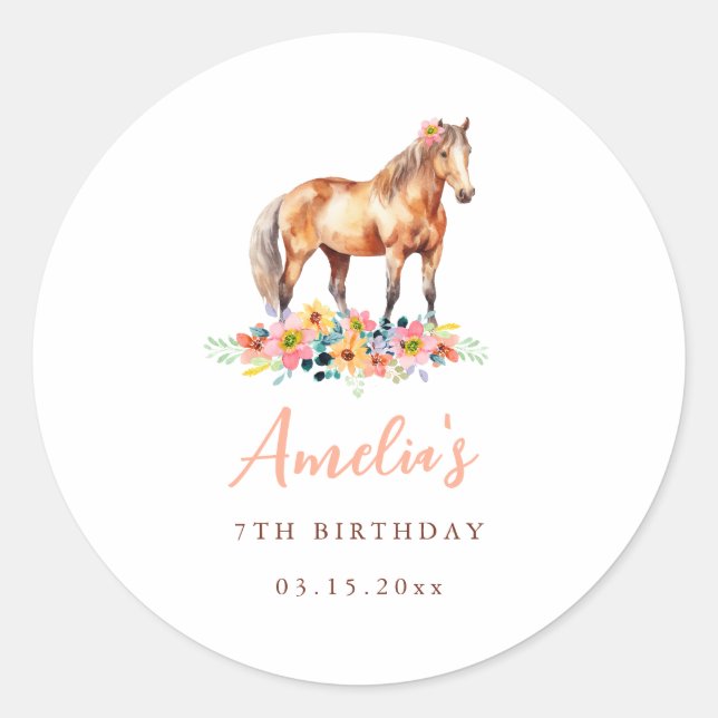 Pony Birthday  Party Floral Horse Pink Sticker (Front)