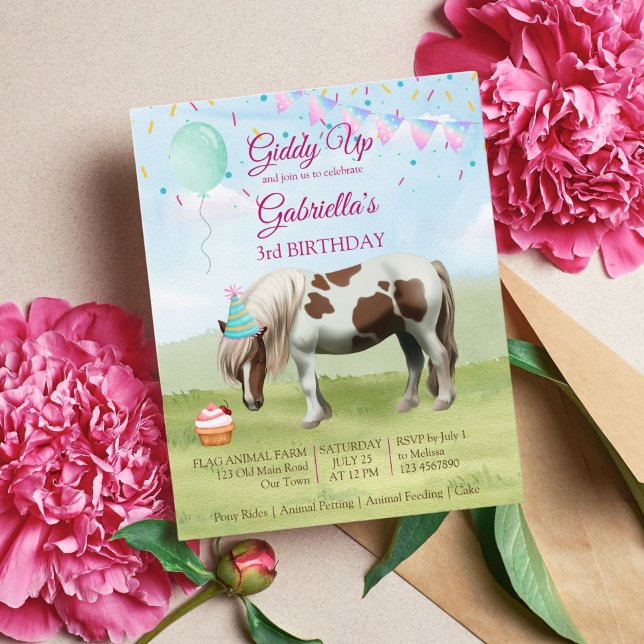 Pony birthday party giddy up  budget invitation (Creator Uploaded)