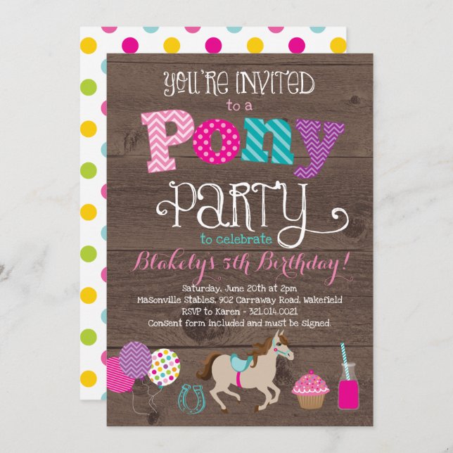 Pony Birthday Party Invitation (Front/Back)