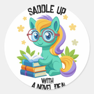 Pony Book Reading Encouragement Personalise Classic Round Sticker