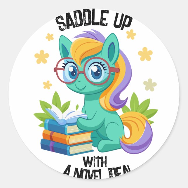 Pony Book Reading Encouragement Personalise Classic Round Sticker (Front)