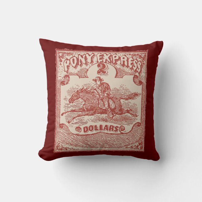Pony Express Vintage Stamp Cushion (Front)