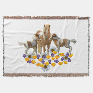 Pony Family in Flowers Throw Blanket