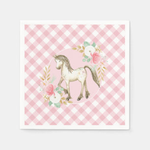 Pony floral and plaid Birthday Party napkins