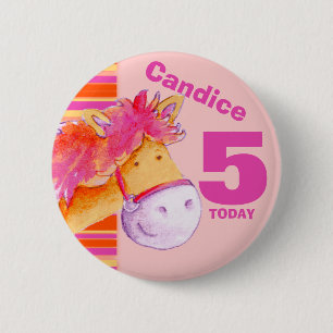 Pony horse 5th birthday button badge