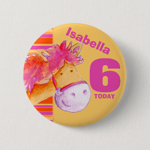 Pony horse 6th birthday button badge
