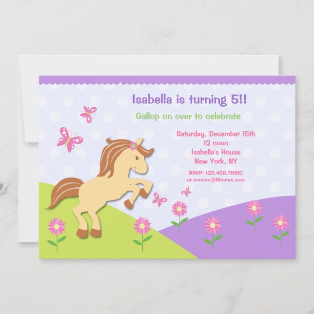 Pony Horse Bithday Party Invitations (Front)