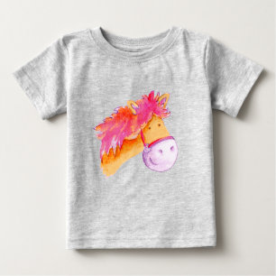 Pony horse head pink orange watercolor art  baby T-Shirt