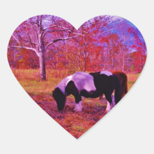 PONY IN A RAINBOW coloured field Heart Sticker
