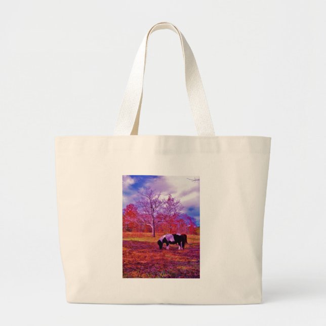 PONY IN A RAINBOW  coloured field Large Tote Bag (Front)