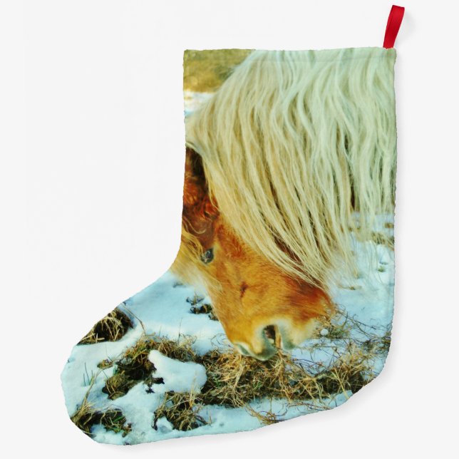 Pony in the Snow Large Christmas Stocking (Back)