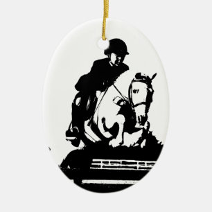 Pony Jumping bw Ceramic Ornament