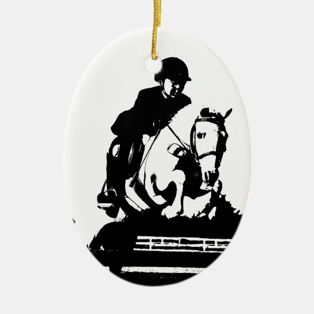 Pony Jumping bw Ceramic Ornament (Front)