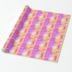 Pony kids 1st birthday stripe wrapping paper