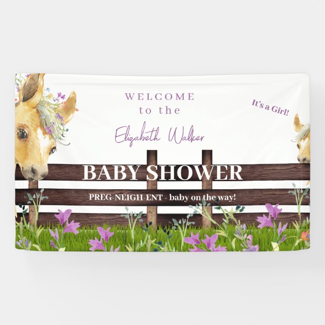 Pony Lavender Wildflower Baby Shower Welcome Banner (Horizontal)