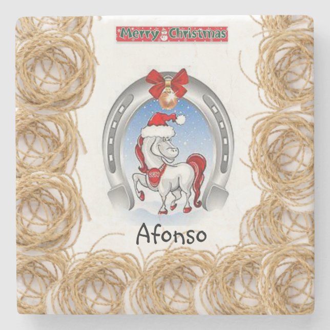 Pony Marble Stone Coaster Christmas (Front)