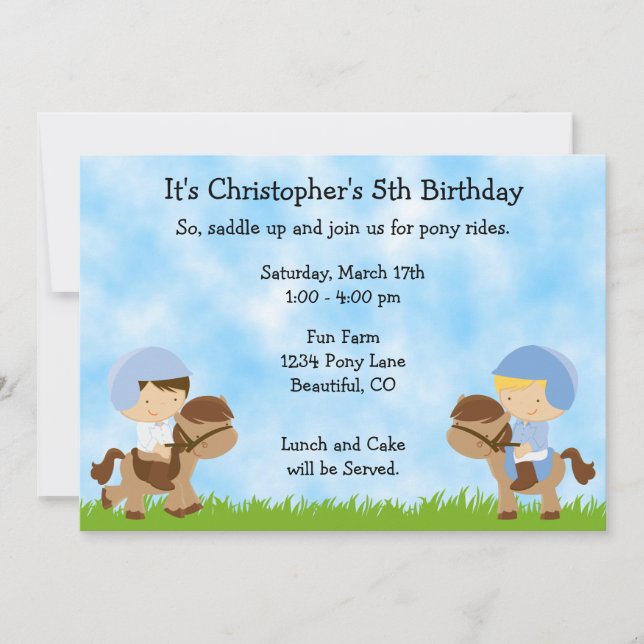 Pony Party Birthday Invitations for Boys (Front)