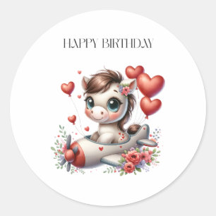 Pony Pilot Birthday Classic Round Sticker
