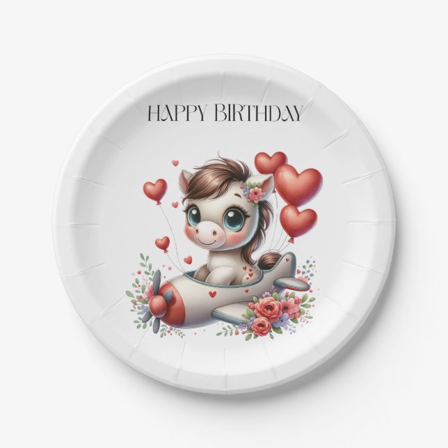 Pony Pilot Birthday Paper Plate (Front)
