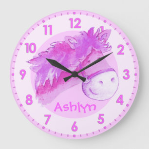 Pony pink girls room named wall clock