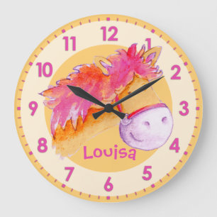 Pony pink orange girls room named wall clock