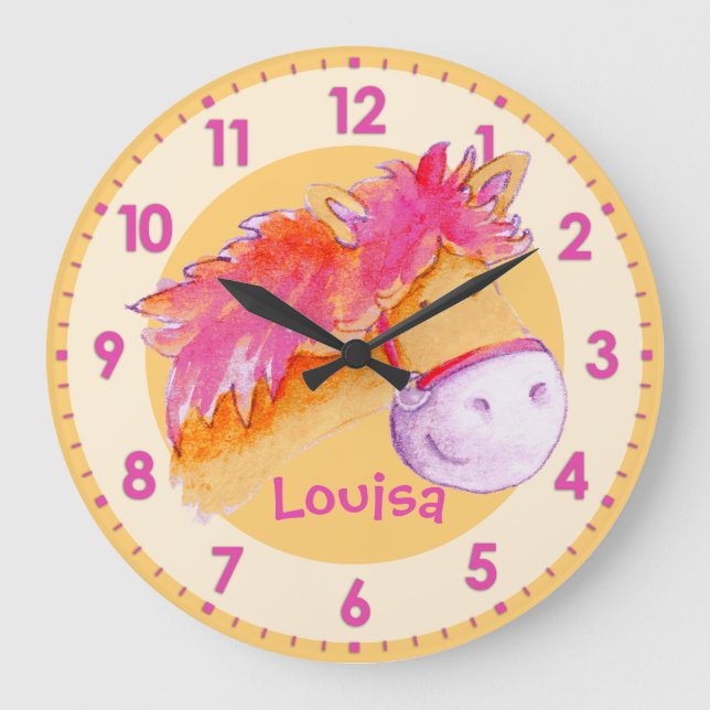 Pony pink orange girls room named wall clock (Front)