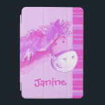 Pony pink purple girls named ipad smart cover<br><div class="desc">Cute originally designed ipad folio case for pony and horse riding girls. Customise with the name of your choice. Currently reads Janine. Pony watercolor art and design by Sarah Trett.</div>