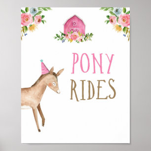 Pony Rides Farm Animals Barnyard Girl Birthday Poster