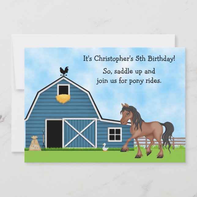Pony Rides Horseback Riding Boys Birthday Invite (Front)
