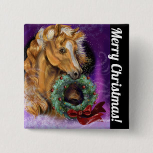 Pony with Christmas Wreath 15 Cm Square Badge