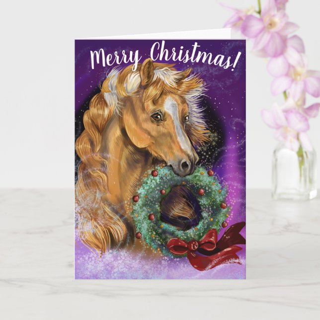 Pony with Christmas Wreath Card (Orchid)