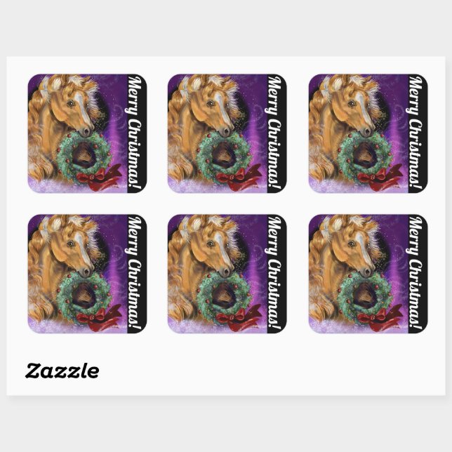 Pony with Christmas Wreath Square Sticker (Sheet)