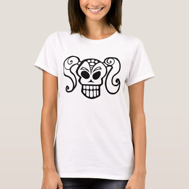 Ponytail Skull Girl T-Shirt (Front)