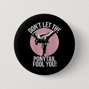Ponytail Warrior Girls Martial Arts 1 6 Cm Round Badge