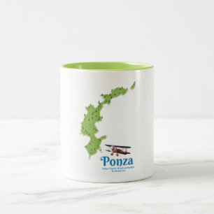 Ponza Italian island map. Two-Tone Coffee Mug