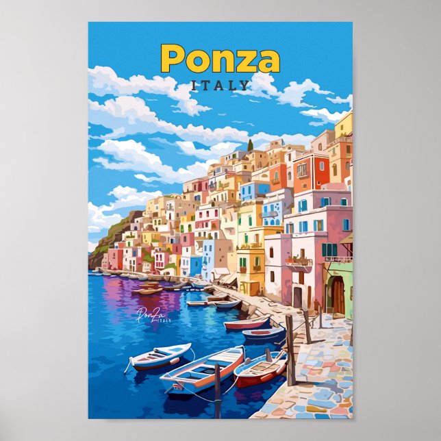 Ponza Italy Travel Art Vintage Illustration  Poster (Front)