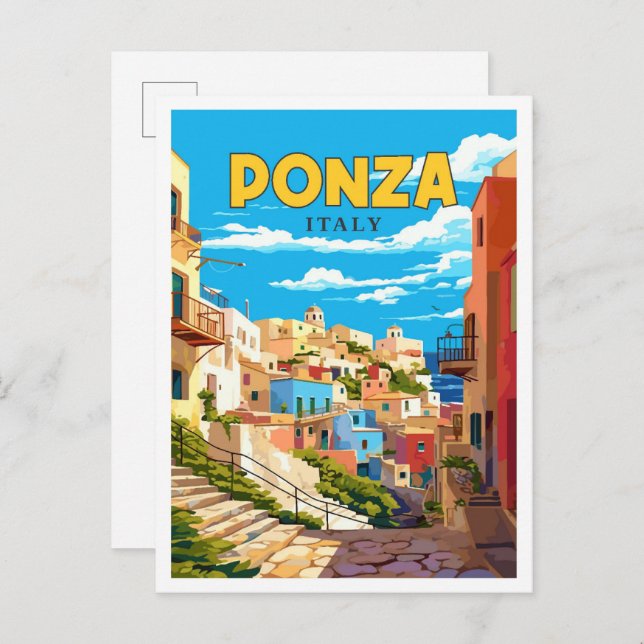 Ponza Italy vintage travel illustration Postcard (Front/Back)