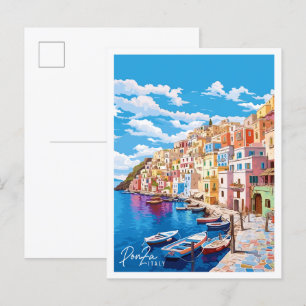 Ponza Italy vintage travel illustration Postcard